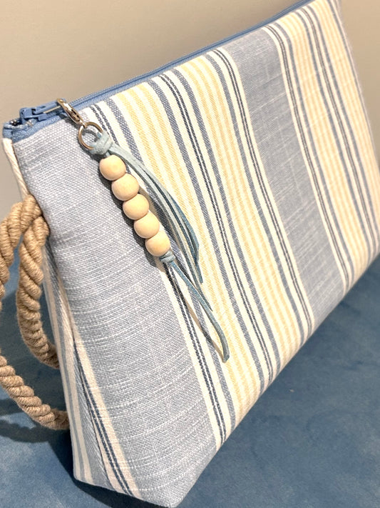 Bolso de Mano Grande DONIBANE Rayas Azul/Beige