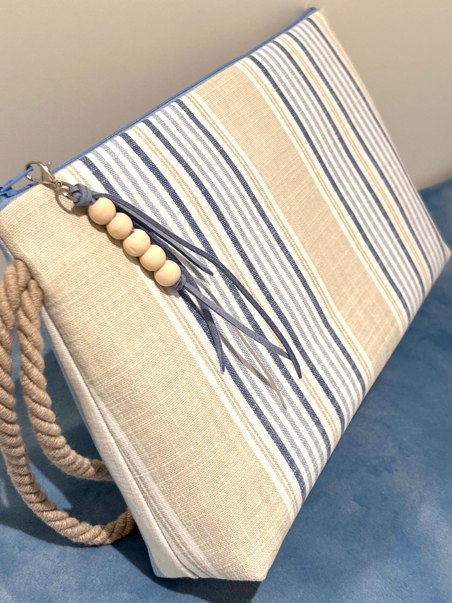 Bolso de Mano Grande DONIBANE Rayas Azul/Beige