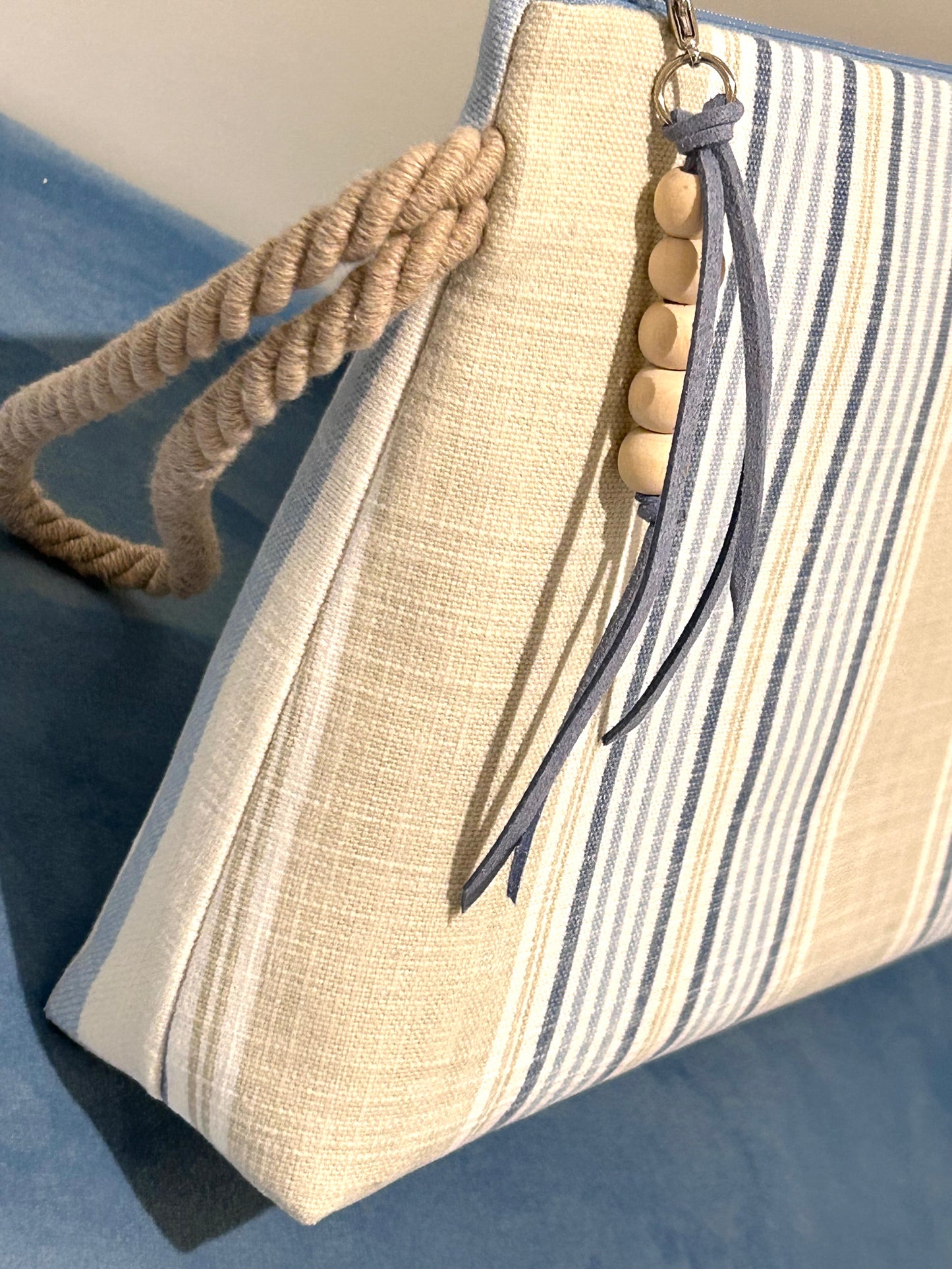 Bolso de Mano Grande DONIBANE Rayas Azul/Beige