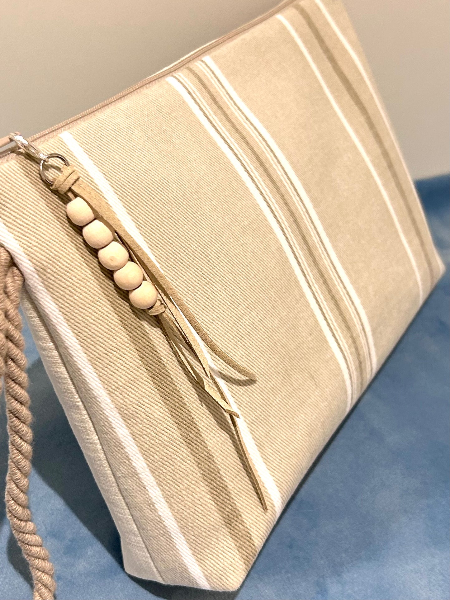 Bolso de Mano Grande DONIBANE Rayas Beige/Marrón