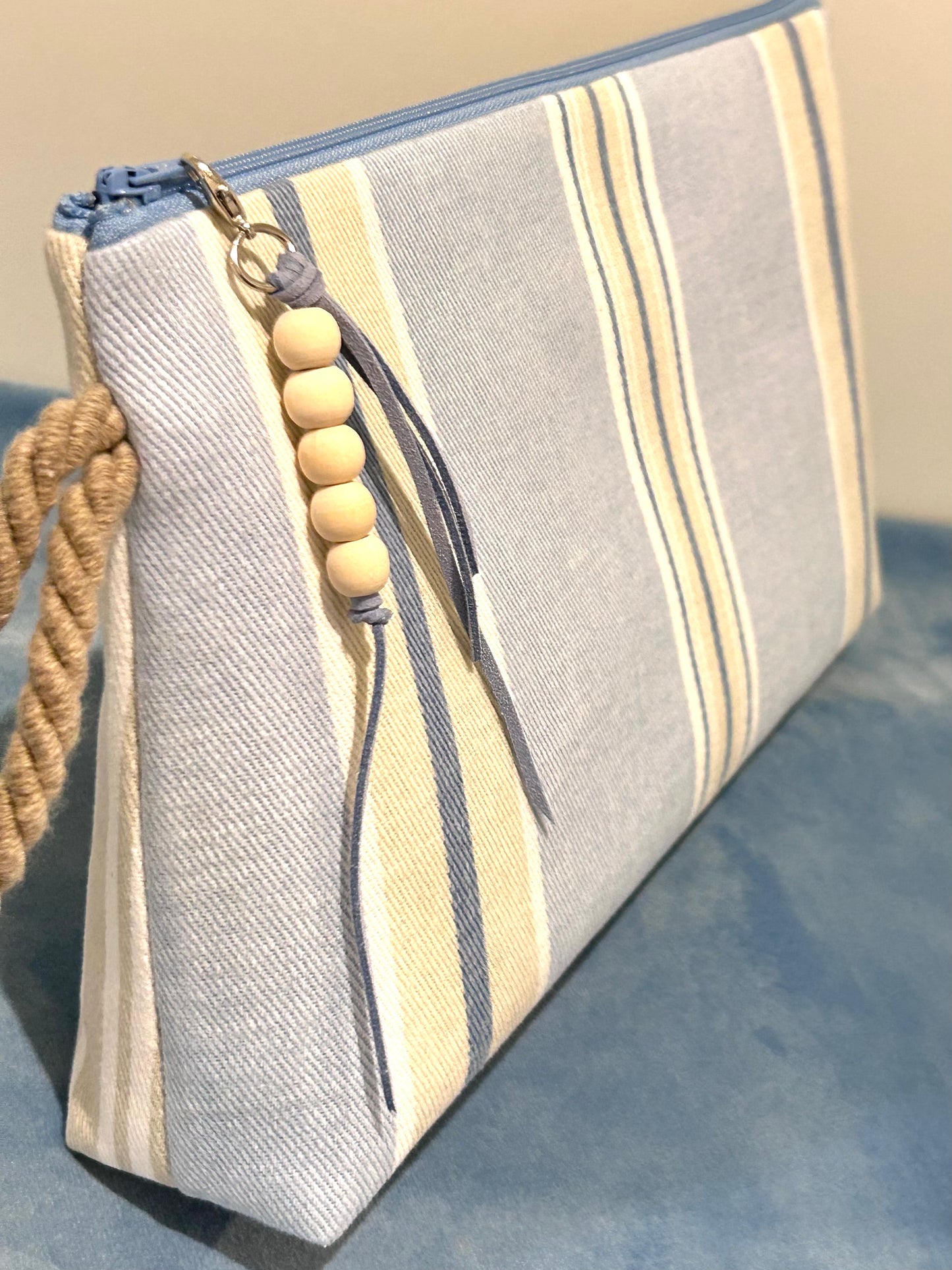 Bolso de Mano Grande DONIBANE Rayas Beige/Azul