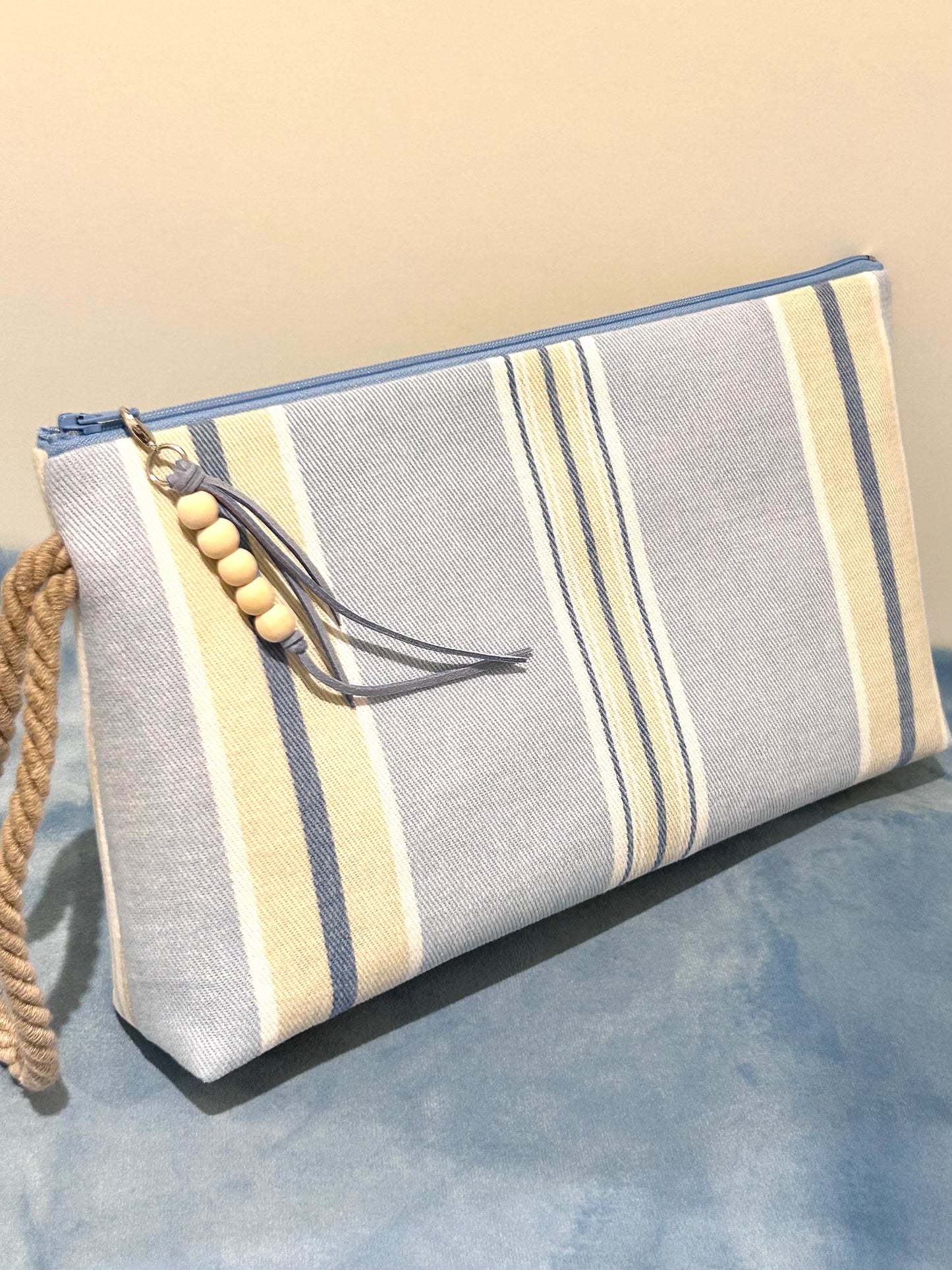 Bolso de Mano Grande DONIBANE Rayas Beige/Azul