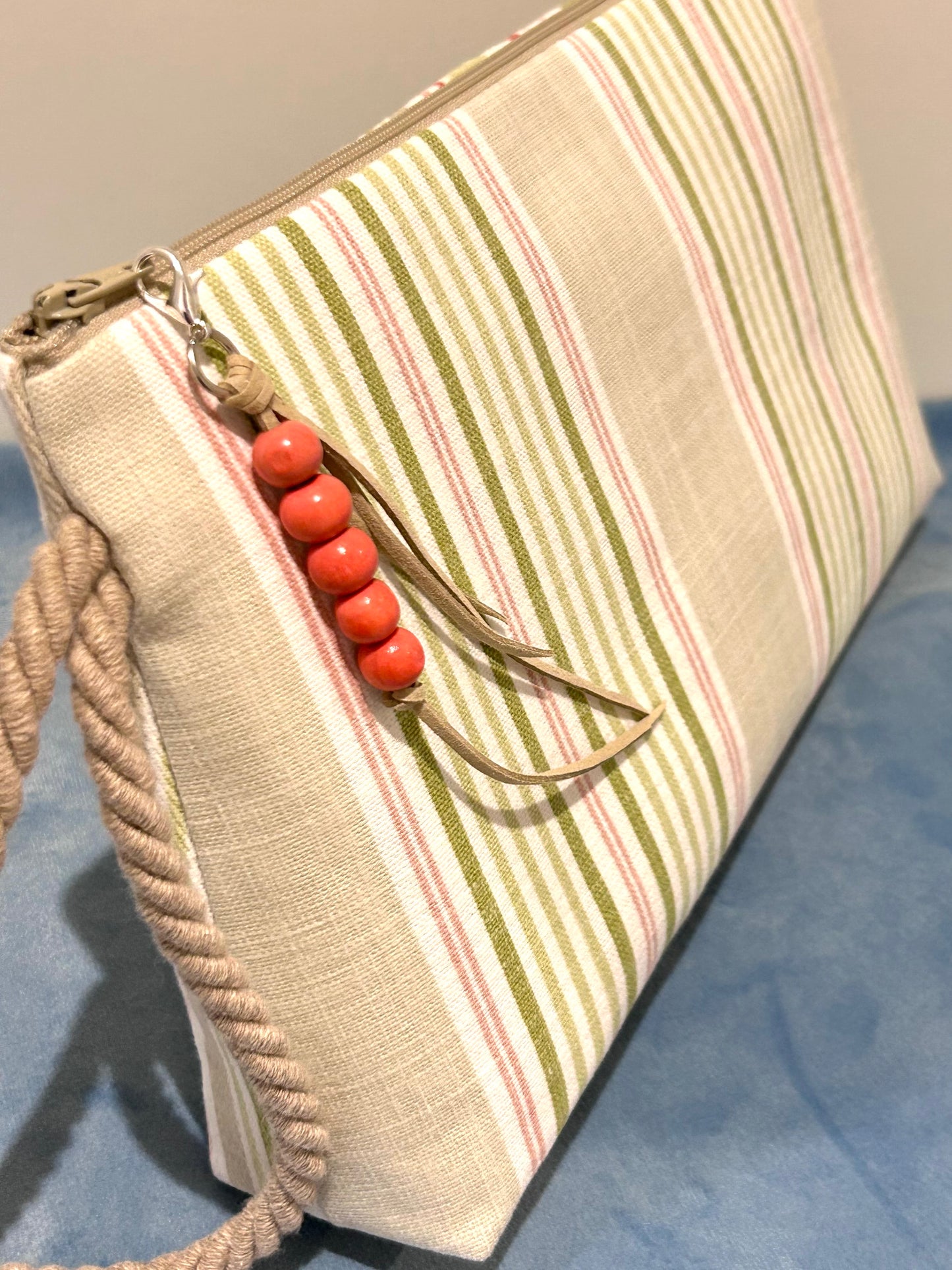 Bolso de Mano Grande DONIBANE Rayas Beige/Verde/Rosa