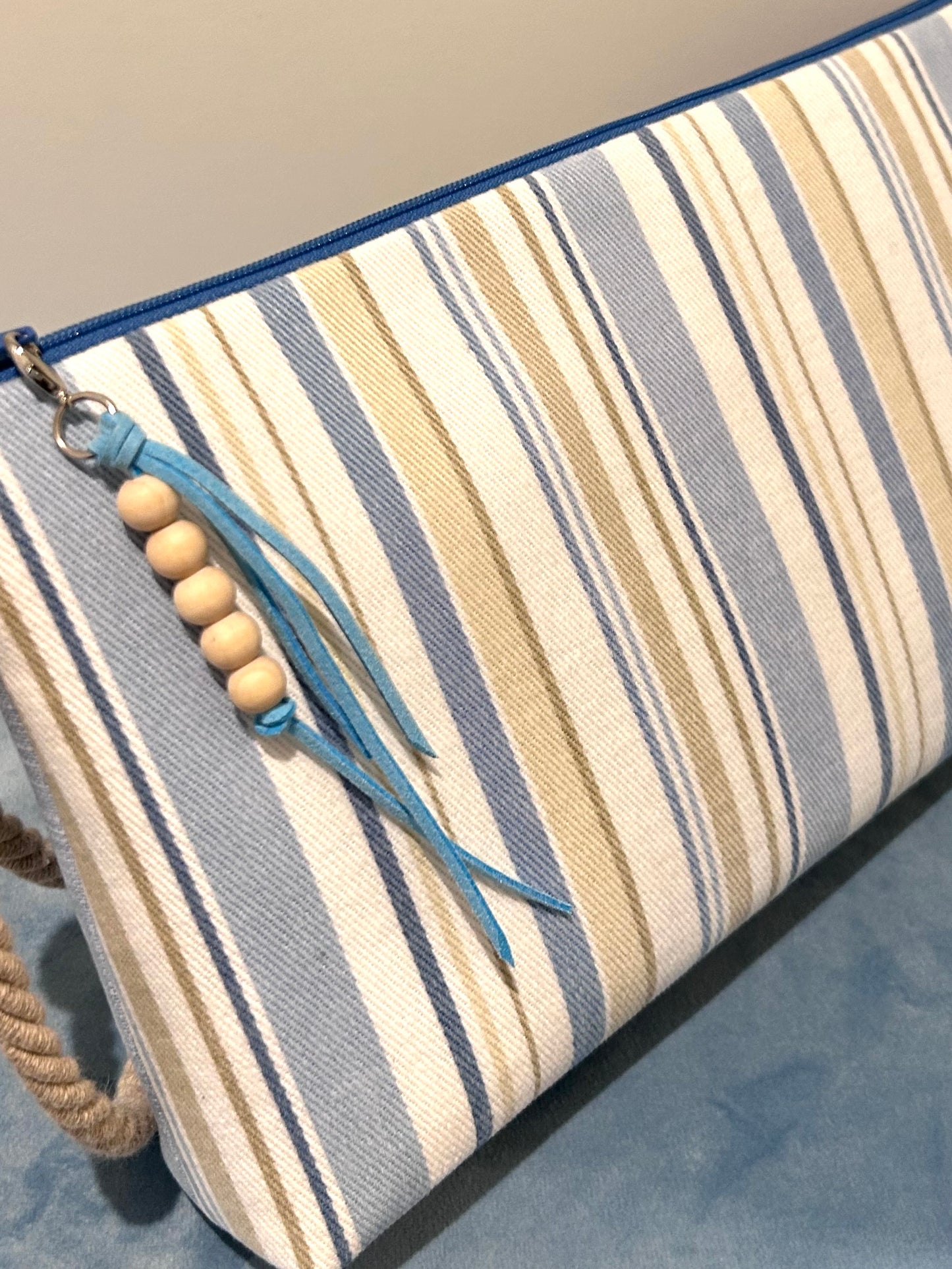 Bolso de Mano Grande DONIBANE Rayas Beige/Azul