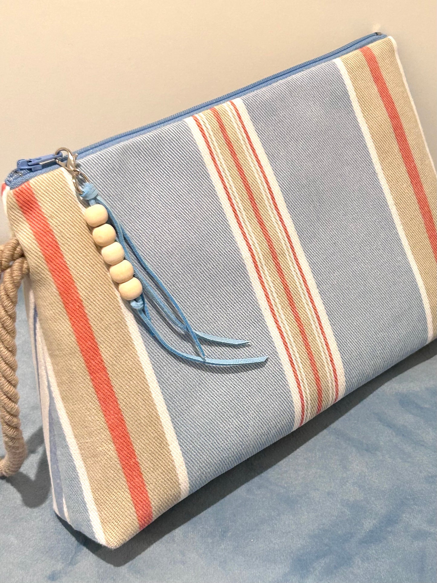 Bolso de Mano Grande DONIBANE Rayas Azul/Rojo/Beige